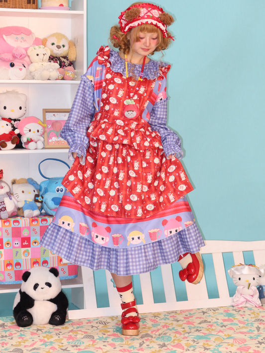 LULULULU - Kawaii Showa Retro Print Waterproof Apron Ruffled Cooking Dress dress LULULULU