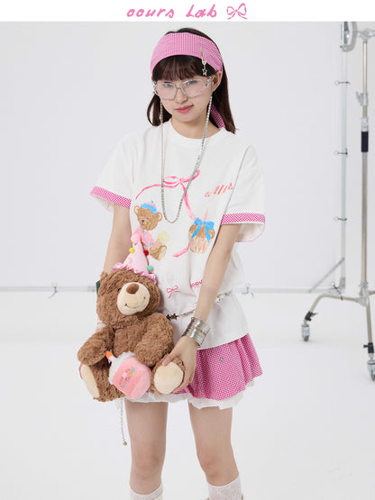 OOURSLAB - Bear Print Oversized Tee with Tie shirt OOURSLAB