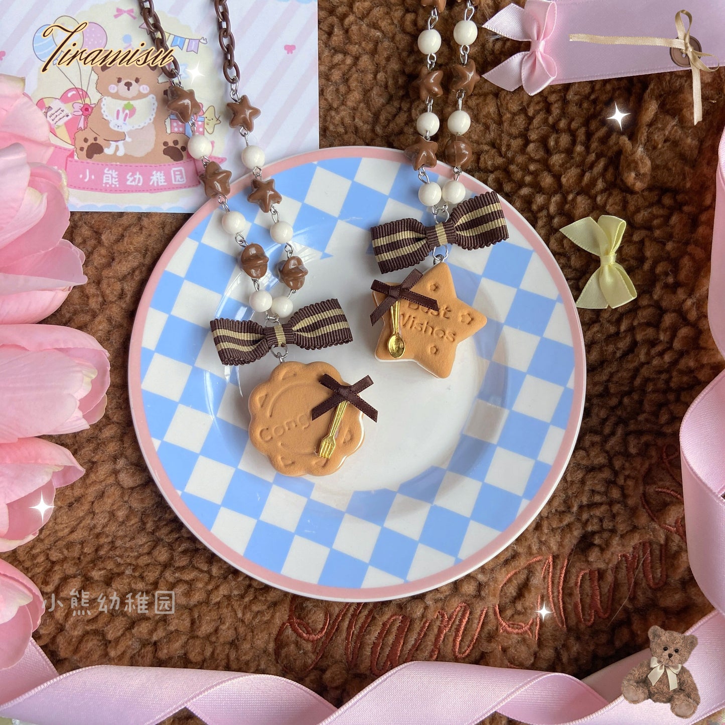 Bear Doll Cookie Necklace | Decora Kei Handmade Tiramisu Charm necklace Bear Doll
