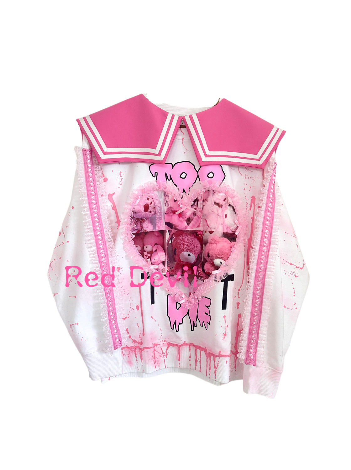 Red Devil Hoodie Plush Size Hoodie Pink Cute Navy Collar Heart Lace Hoodie hoodie Red Devil