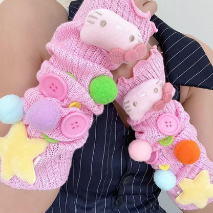 Hidden - Pink Kawaii KT Fingerless Arm Warmers sleeves hidden