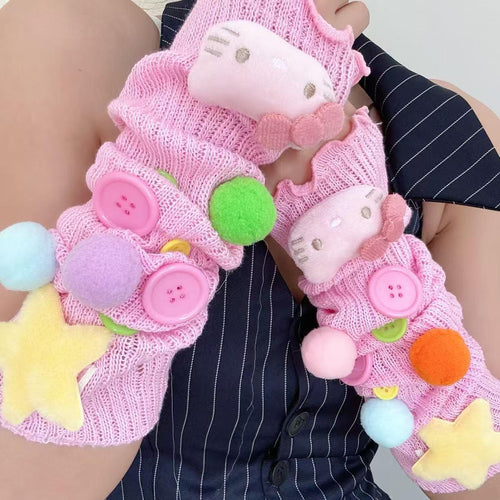 Hidden - Pink Kawaii KT Fingerless Arm Warmers sleeves hidden