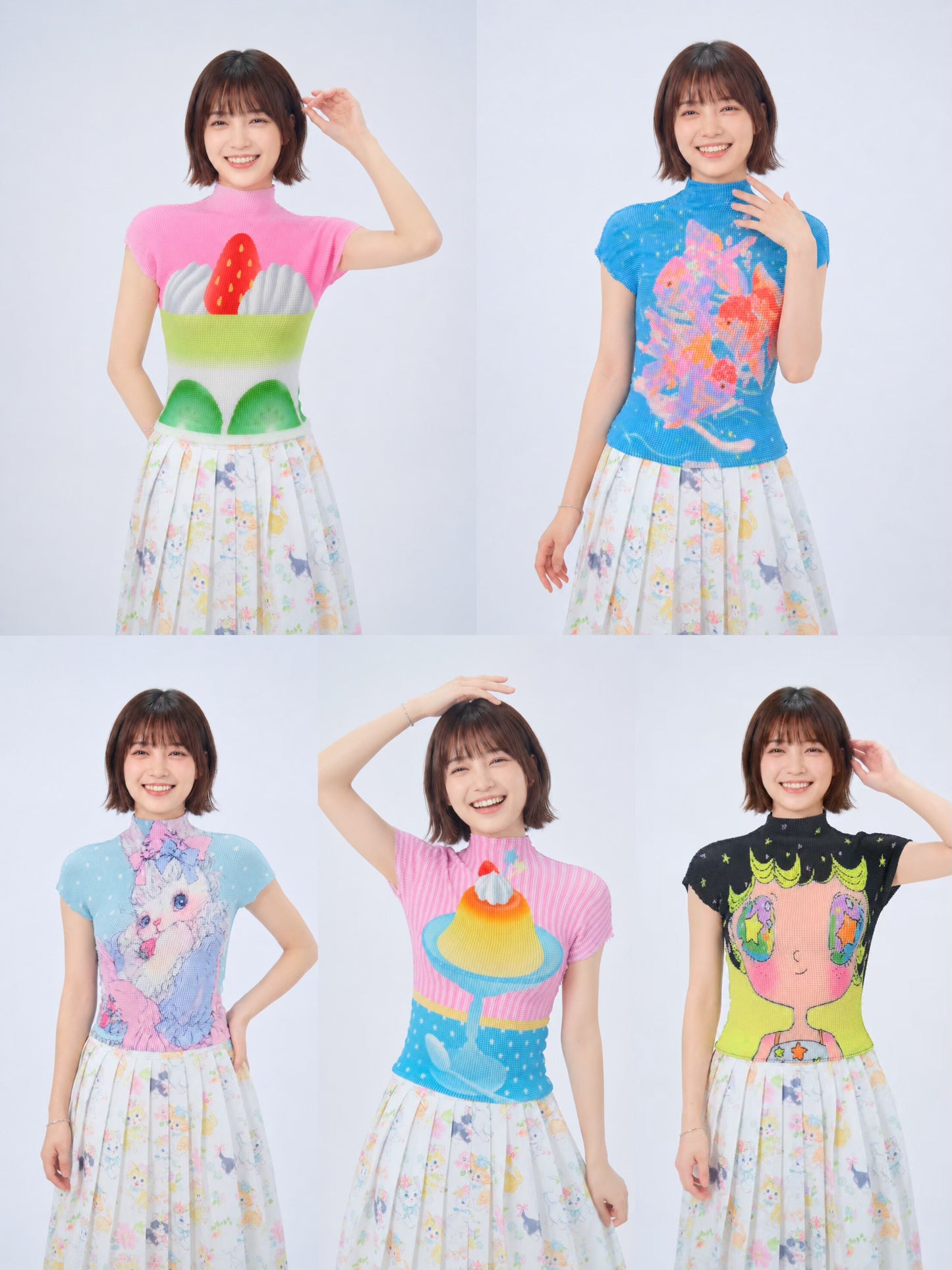 MeowMeow Bug - Cat Print Pleated Tee shirt MeowMeow Bug