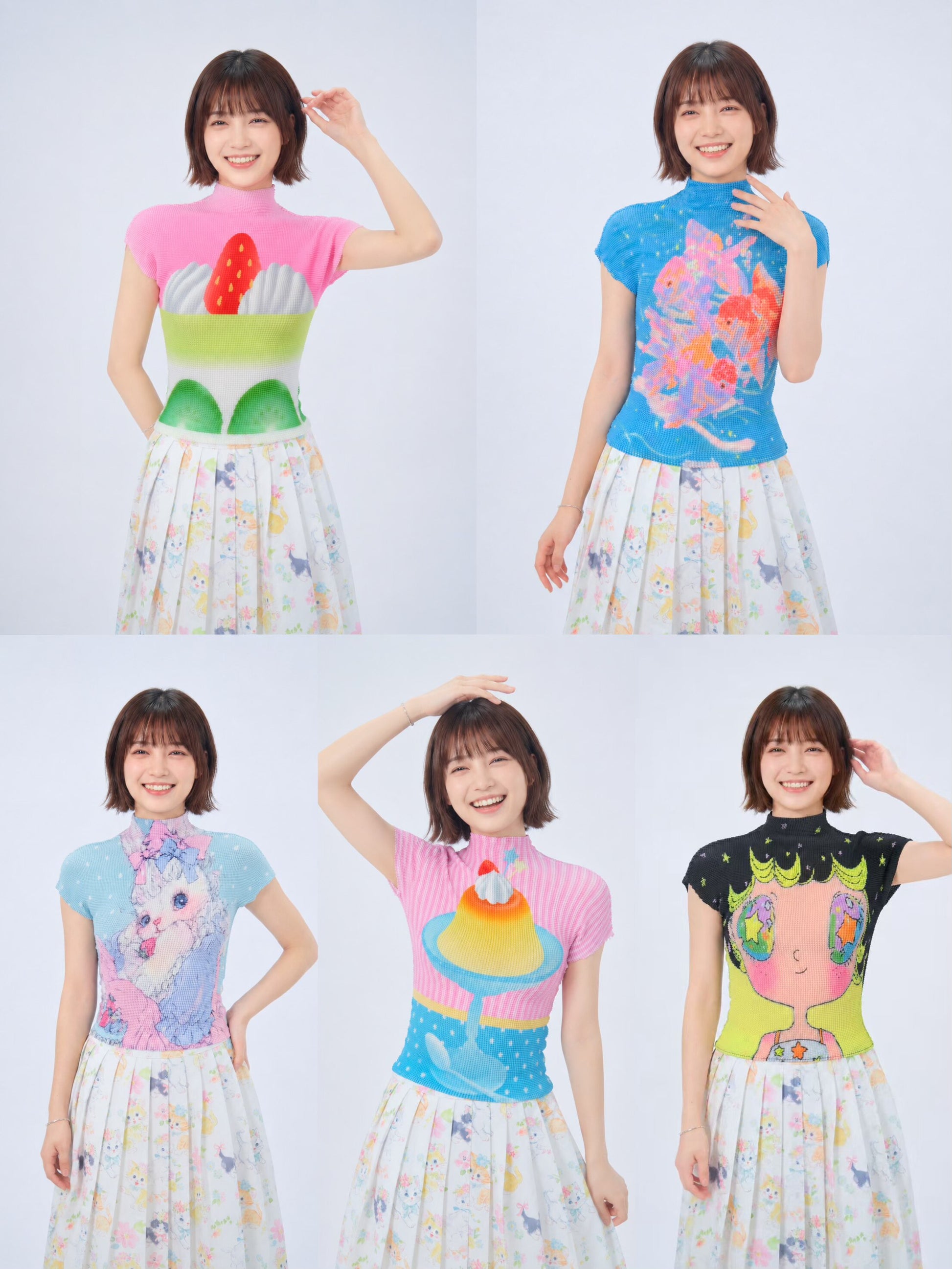 MeowMeow Bug - Cat Print Pleated Tee shirt MeowMeow Bug