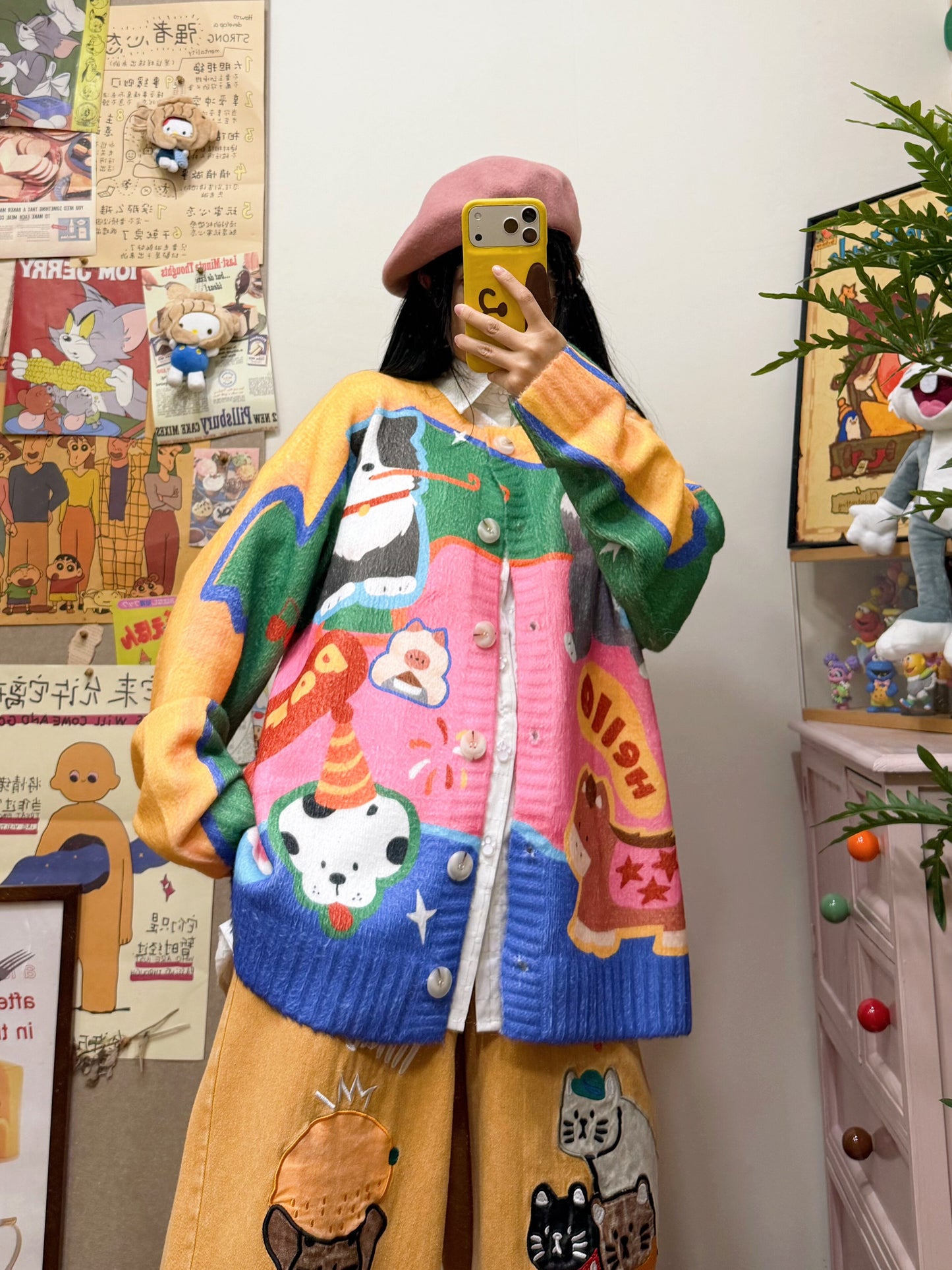 BIBULU - Colorful Cartoon Print Oversized Cardigan Sweater cardigan BIBULU