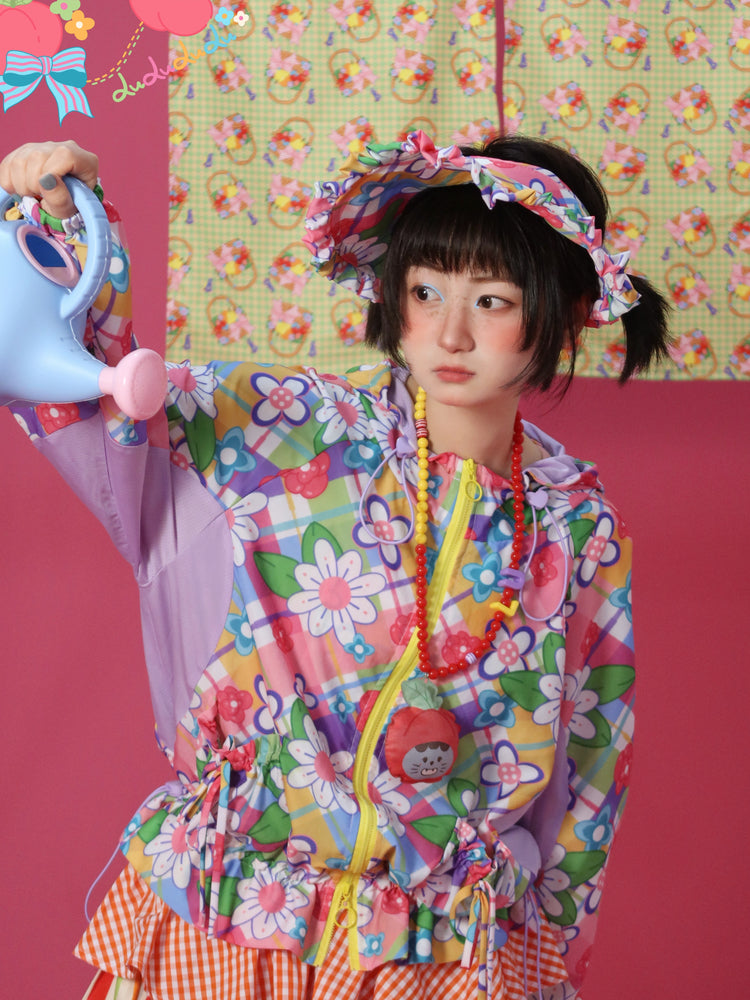 Decora Kei Zip-Up Jacket – Floral Mesh Panels jacket LULULULU