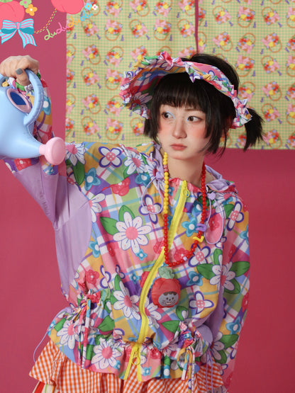 Decora Kei Zip-Up Jacket – Floral Mesh Panels jacket LULULULU