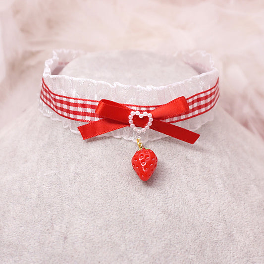 MaoJiang - Kawaii Red Bow Strawberry Lace Choker necklace maojiang