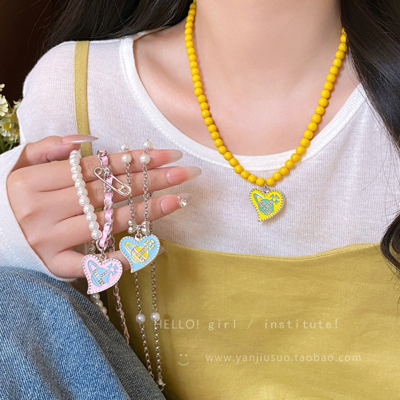 GIRL INSTITUTE - Colorful Pearl Heart Necklace necklace GIRL INSTITUTE