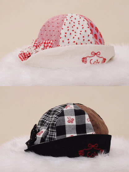 SemenCoicis - Vintage Plaid Floral Patchwork Bow Bucket Hat hat SemenCoicis Black