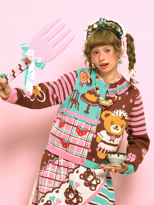 Lutra Jump - Kawaii Bear Lace Knit Cardigan Sweater