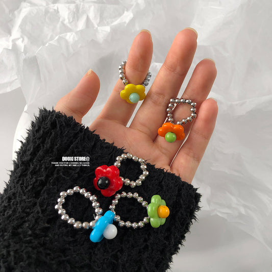 DuoXi - Color Flower Bead Stretch Ring ring DuoXi