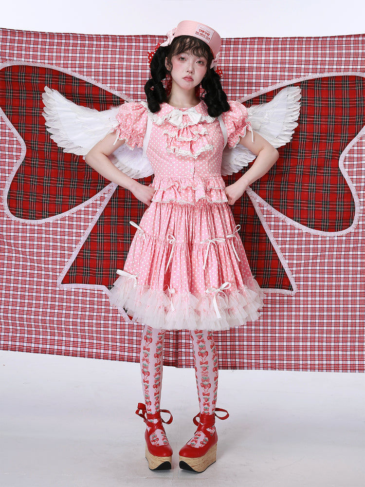 SOS MEME CLUB - Showa Vintage Kawaii Pink Polka Dot Shirt blouse SOS MEME CLUB