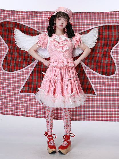 SOS MEME CLUB - Showa Vintage Kawaii Pink Polka Dot Shirt blouse SOS MEME CLUB