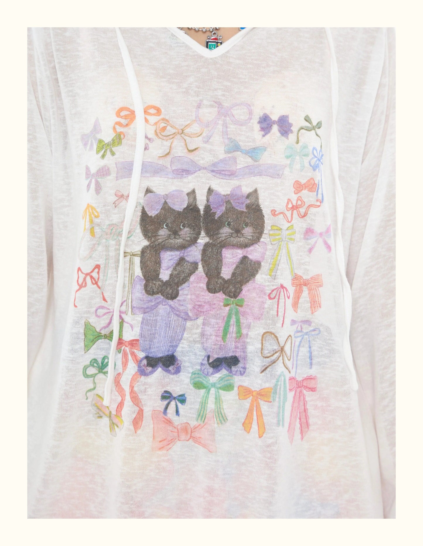 Robootoo - White Cat Print Hooded Sun Protection Tee shirt Robootoo