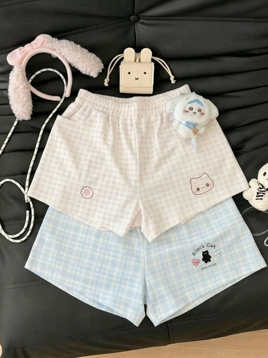 Blurred Bear - Plaid Cute Summer Shorts shorts Blurred Bear