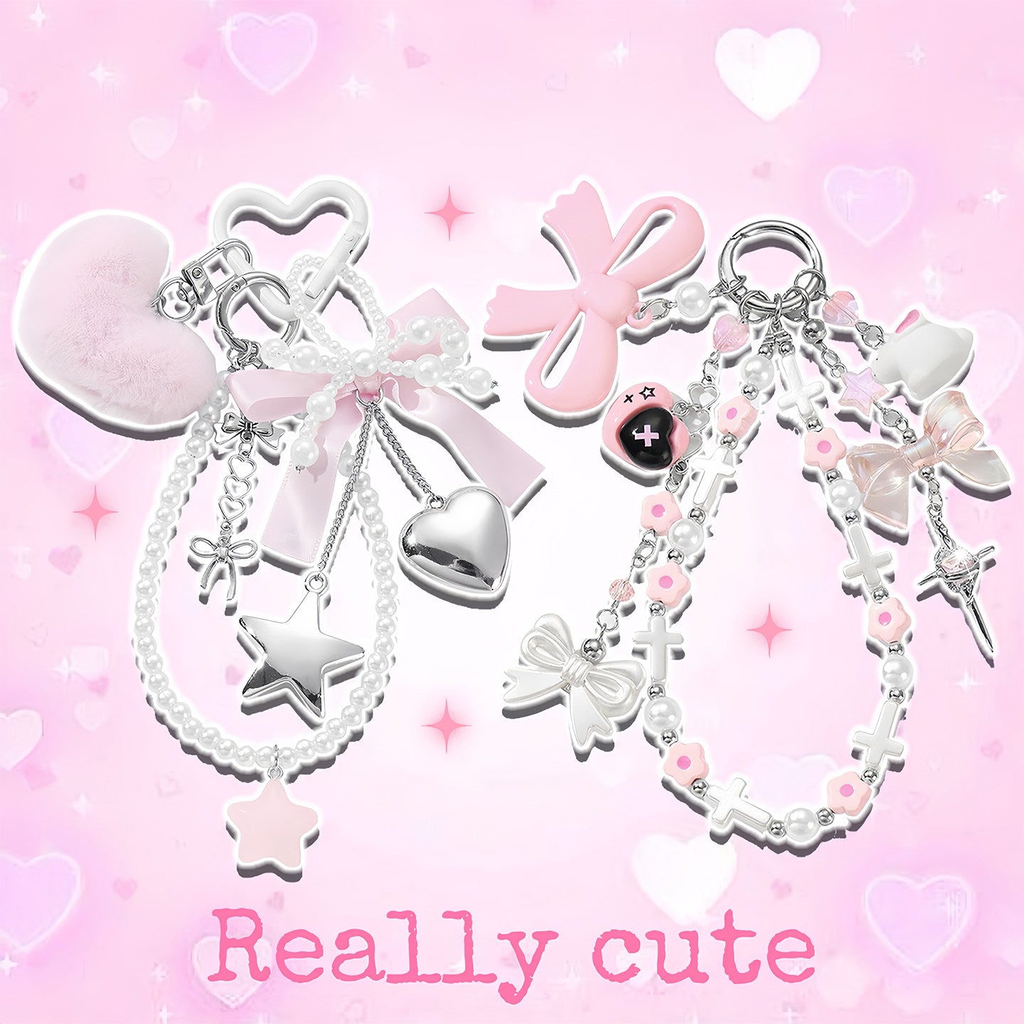 Sweet Pink Bunny Heart Phone Charm Keychain keychain really cute