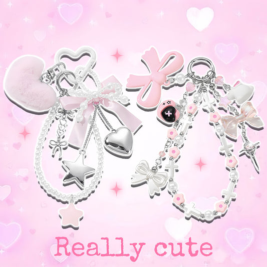 Sweet Pink Bunny Heart Phone Charm Keychain keychain really cute