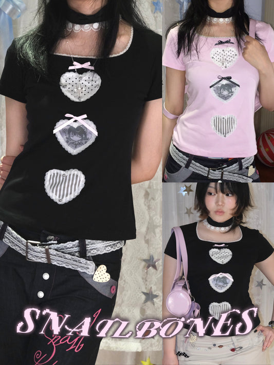 Snail Bones - Heart Lace Beaded Tee Snail Bones