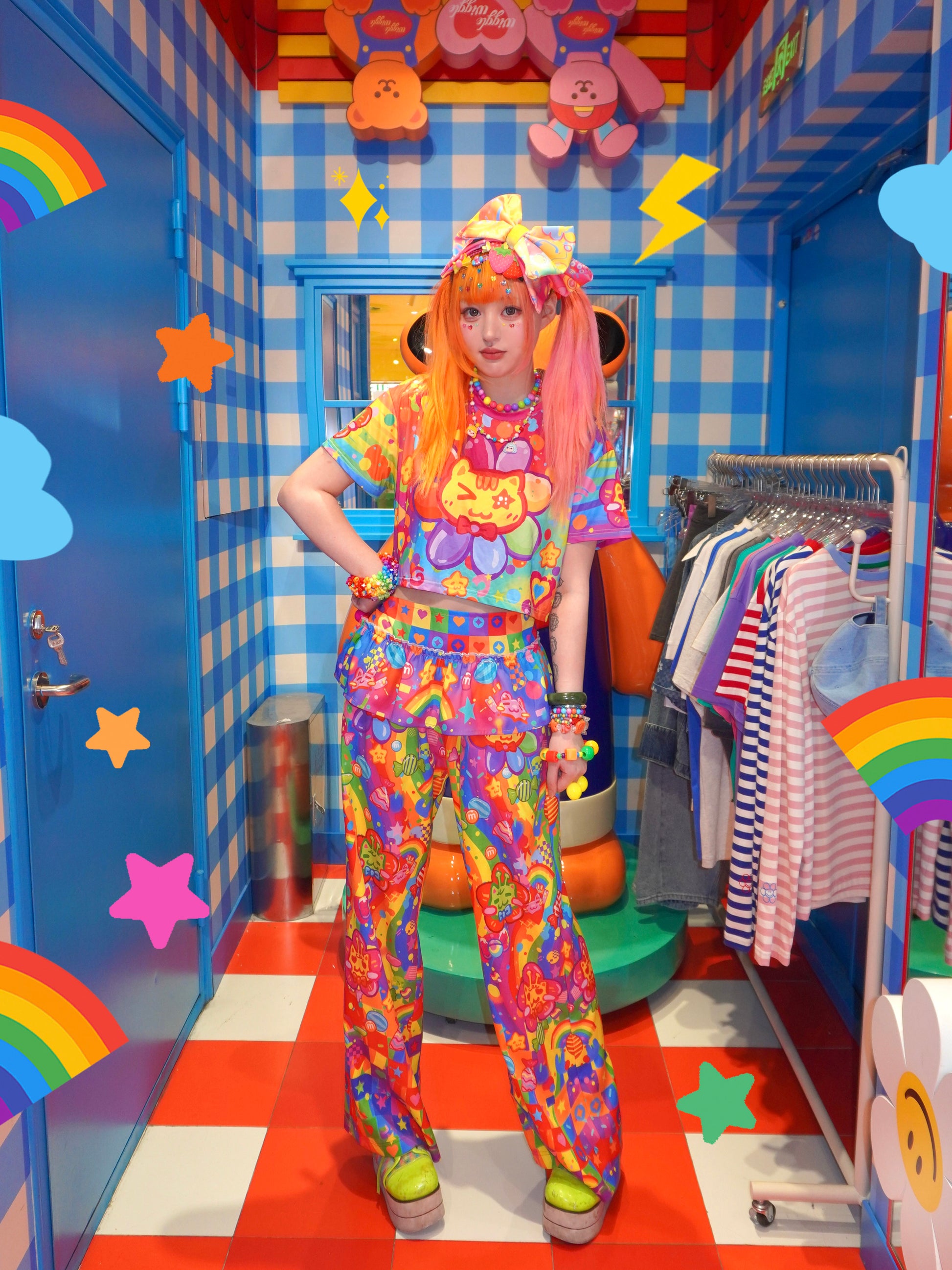 Dream Bubble - Rainbow Cat Decora Kei Layered Pants pants Dream Bubble
