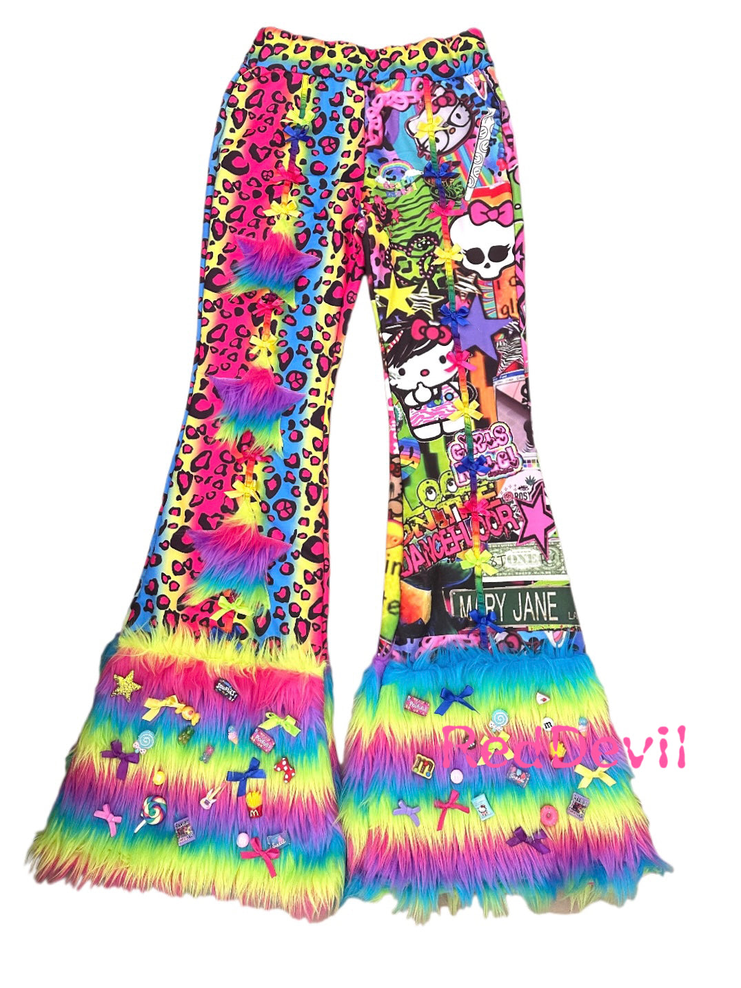 Red Devil Pants Decora Kei Colorful Pants Leopard Print Flared Pants pants Red Devil