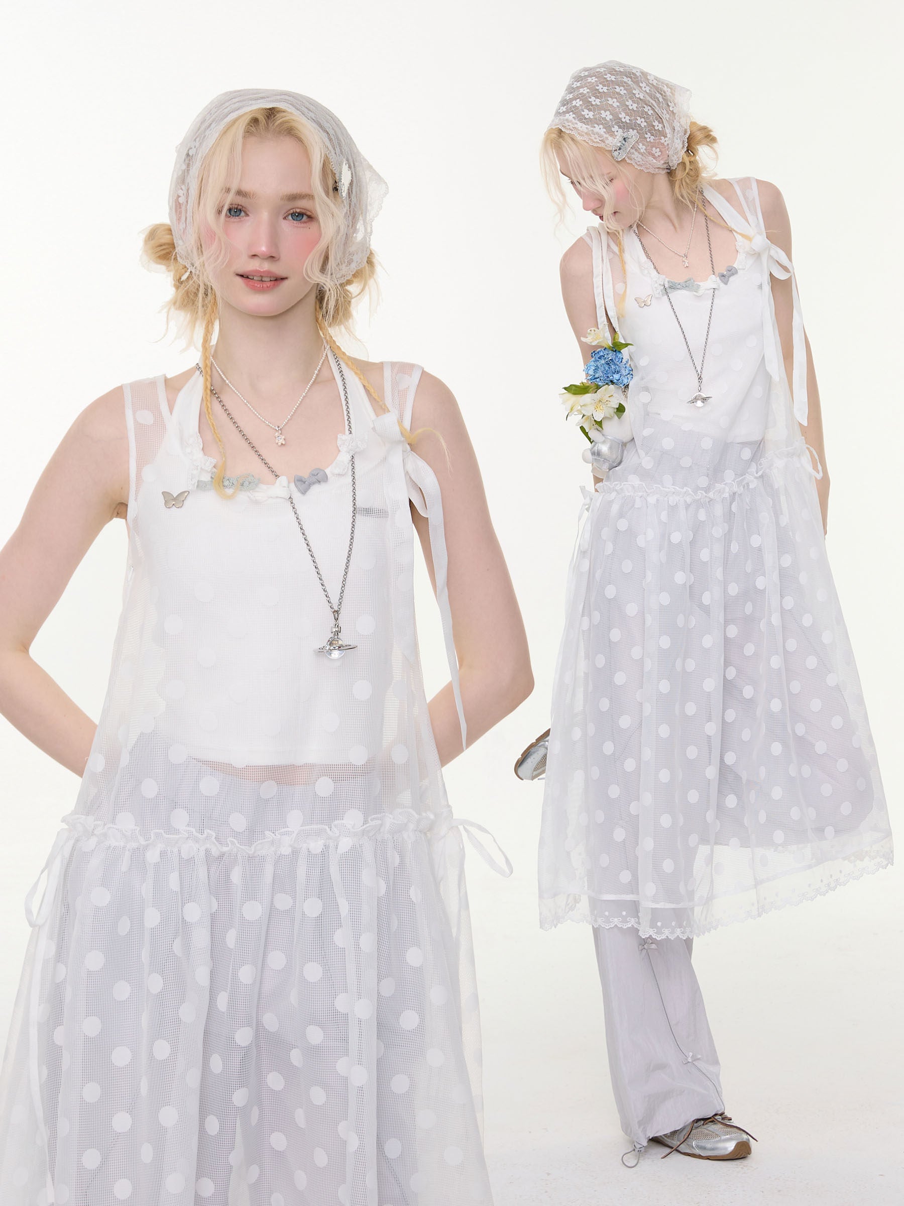 ziziFei - White Polka Dot Mesh Dress overskirt ziziFei