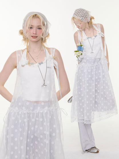 ziziFei - White Polka Dot Mesh Dress overskirt ziziFei