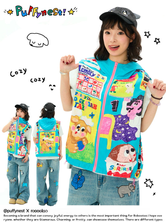 Robootoo - Color Print Zip-Up Hooded Vest vest Robootoo