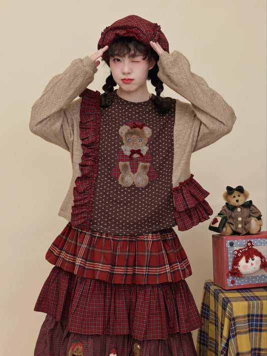SemenCoicis - Kawaii Knit Sweater Floral Patchwork Bear Sweater sweater SemenCoicis