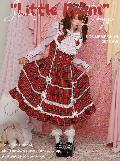 SOS MEME CLUB - Red Plaid Showa Retro Dress dress SOS MEME CLUB