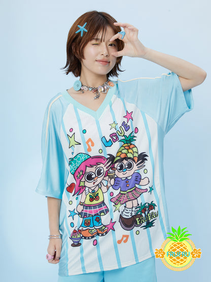 FruFru - Kawaii Baseball Tee Loose Fit Contrast Sleeves tshirt frufru