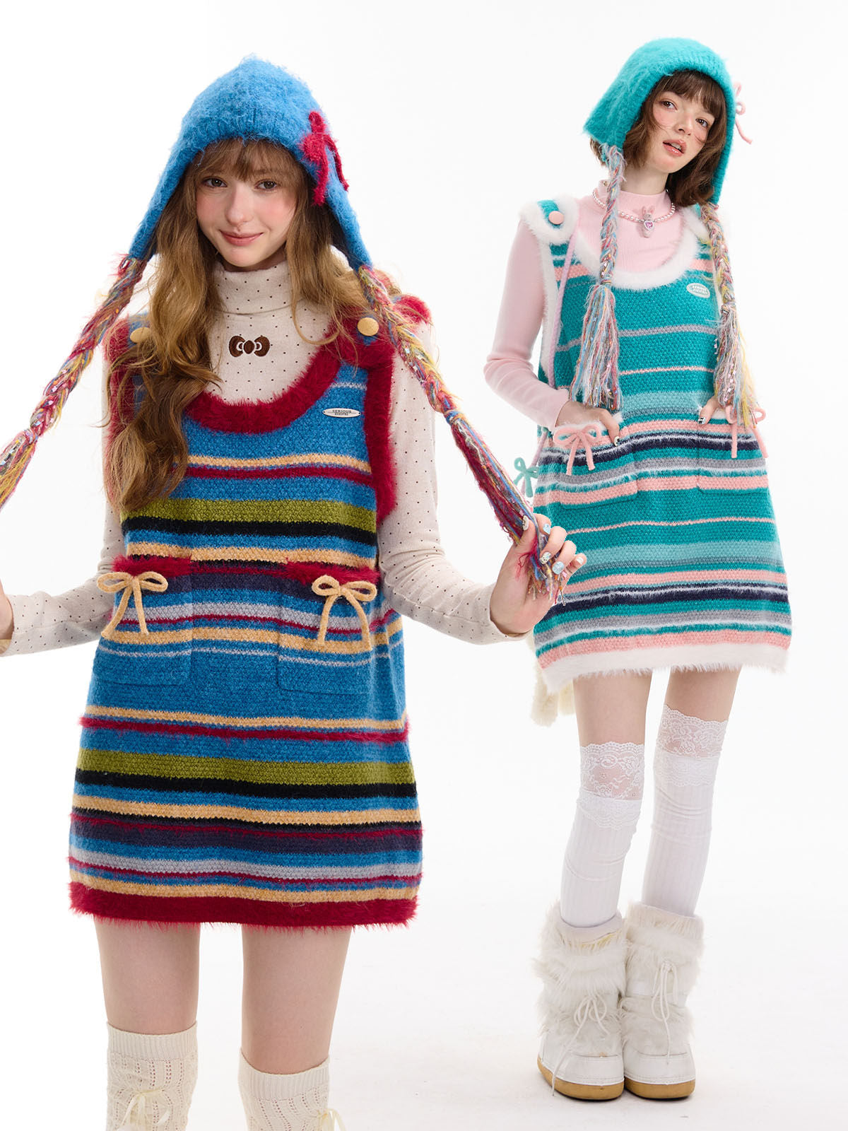 ziziFei - Striped Bow Knit Pinafore Dress dress ziziFei