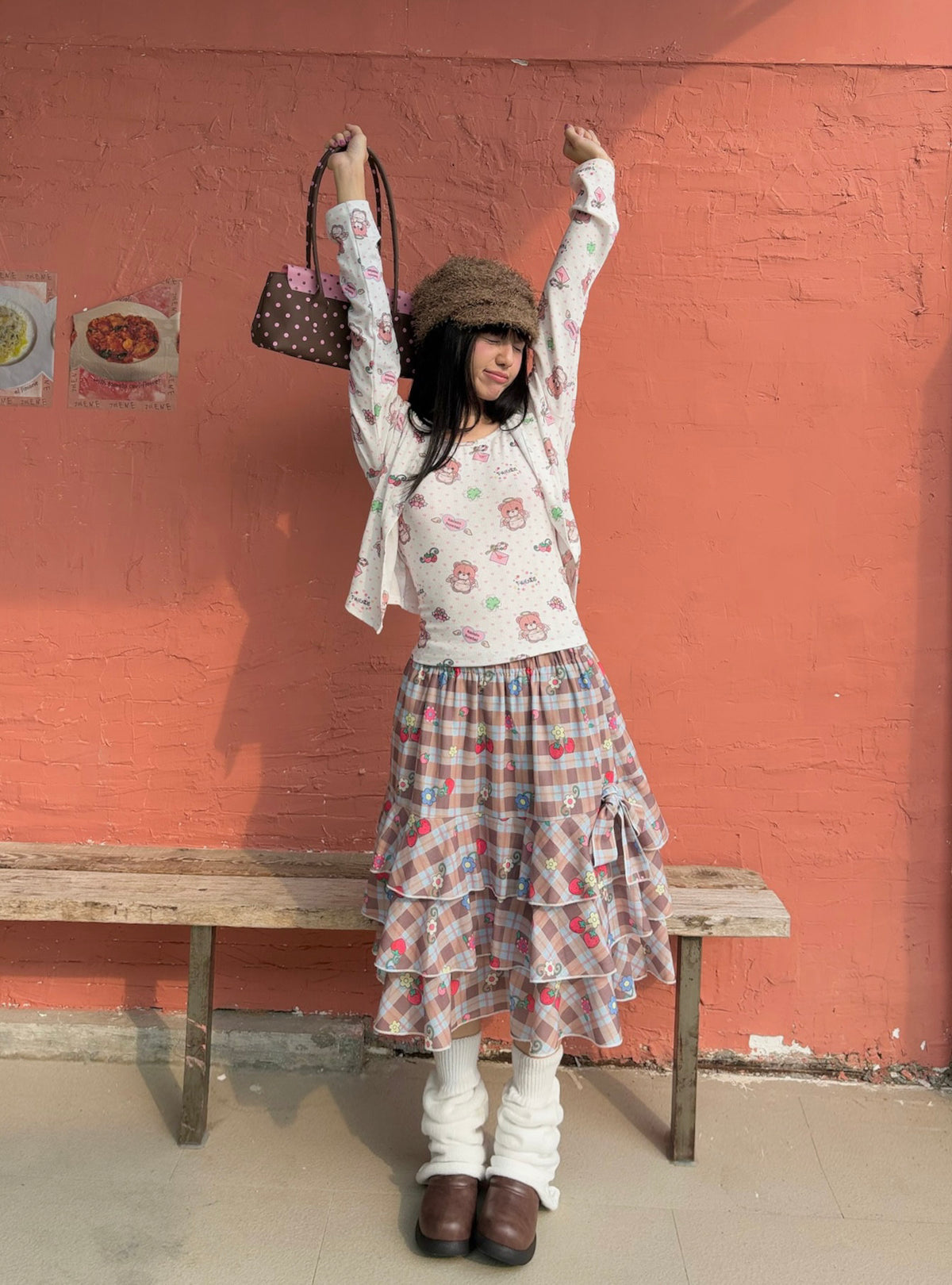 KaiXin hostel - Bear Heart Print Camisole & Cardigan Set shirt KaiXin hostel