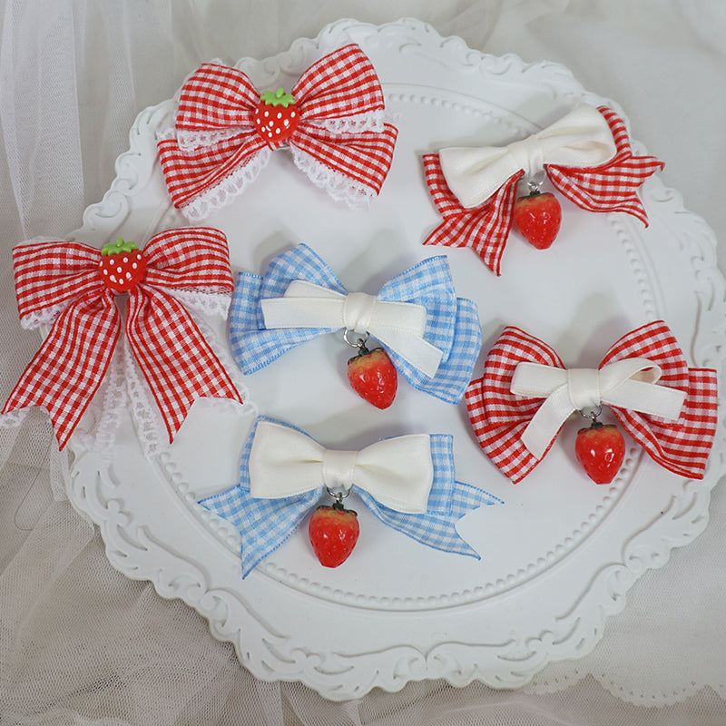 Maojiang Kawaii Plaid Strawberry Bow Clip hair clip maojiang