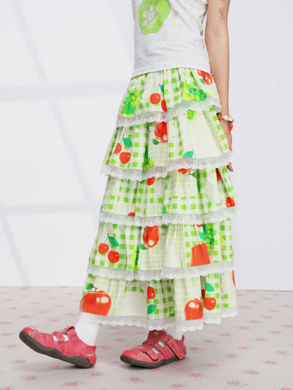 FRUITS - Fruit Plaid Tiered Skirt skirt Fruits