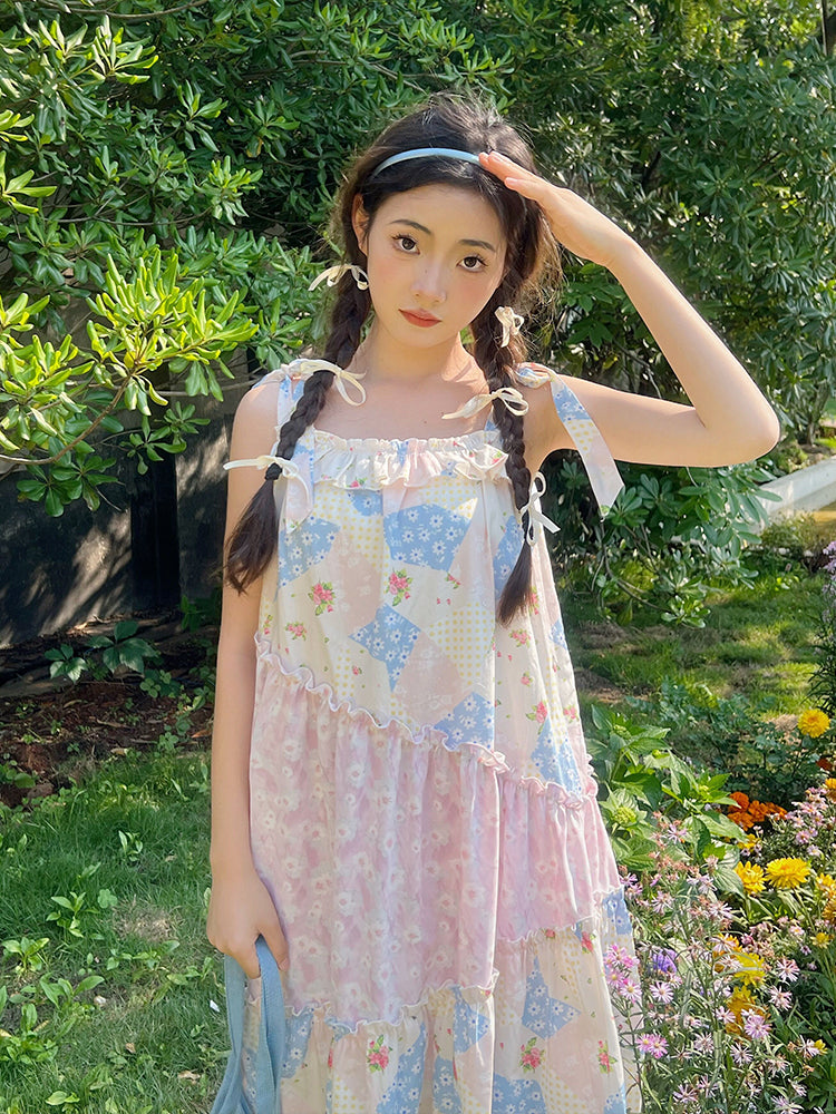 Mameya - Kawaii Floral Patchwork Tie Strap Dress dress Mameya