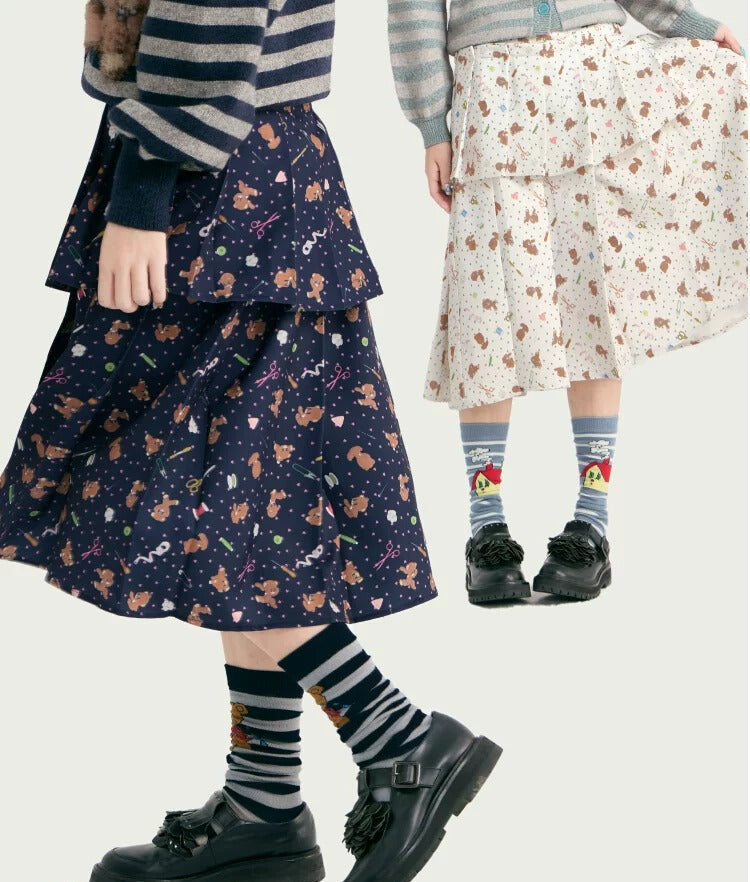 tntntutu - Teddy Floral Layered Pleated Skirt skirt tntntutu