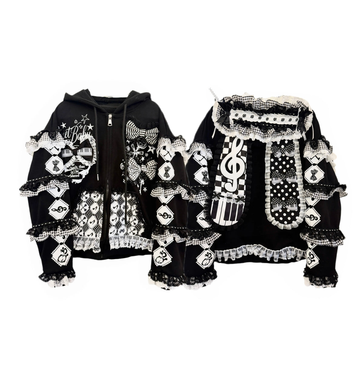 Red Devil - Black and White Bunny Ear Lace Jacket hoodie Red Devil