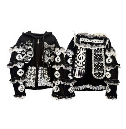 Red Devil - Black and White Bunny Ear Lace Jacket hoodie Red Devil