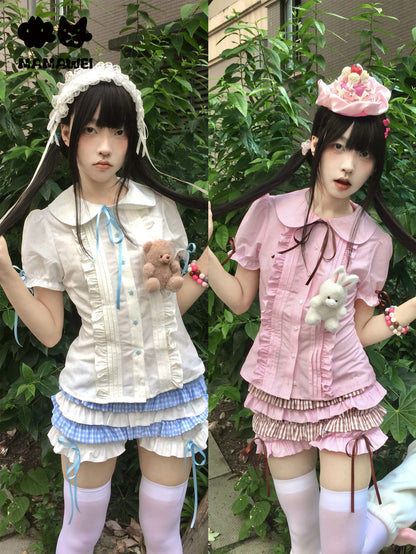 MAMAWEI - Kawaii Printed Blouse & Cake Skirt-Pants set MAMAWEI