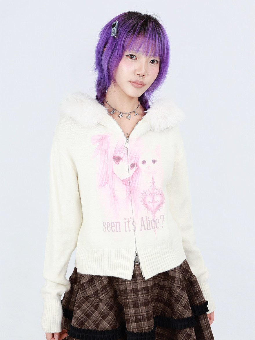 NIHONKIDS - Cat Print Zip Hoodie sweater NIHON KIDS