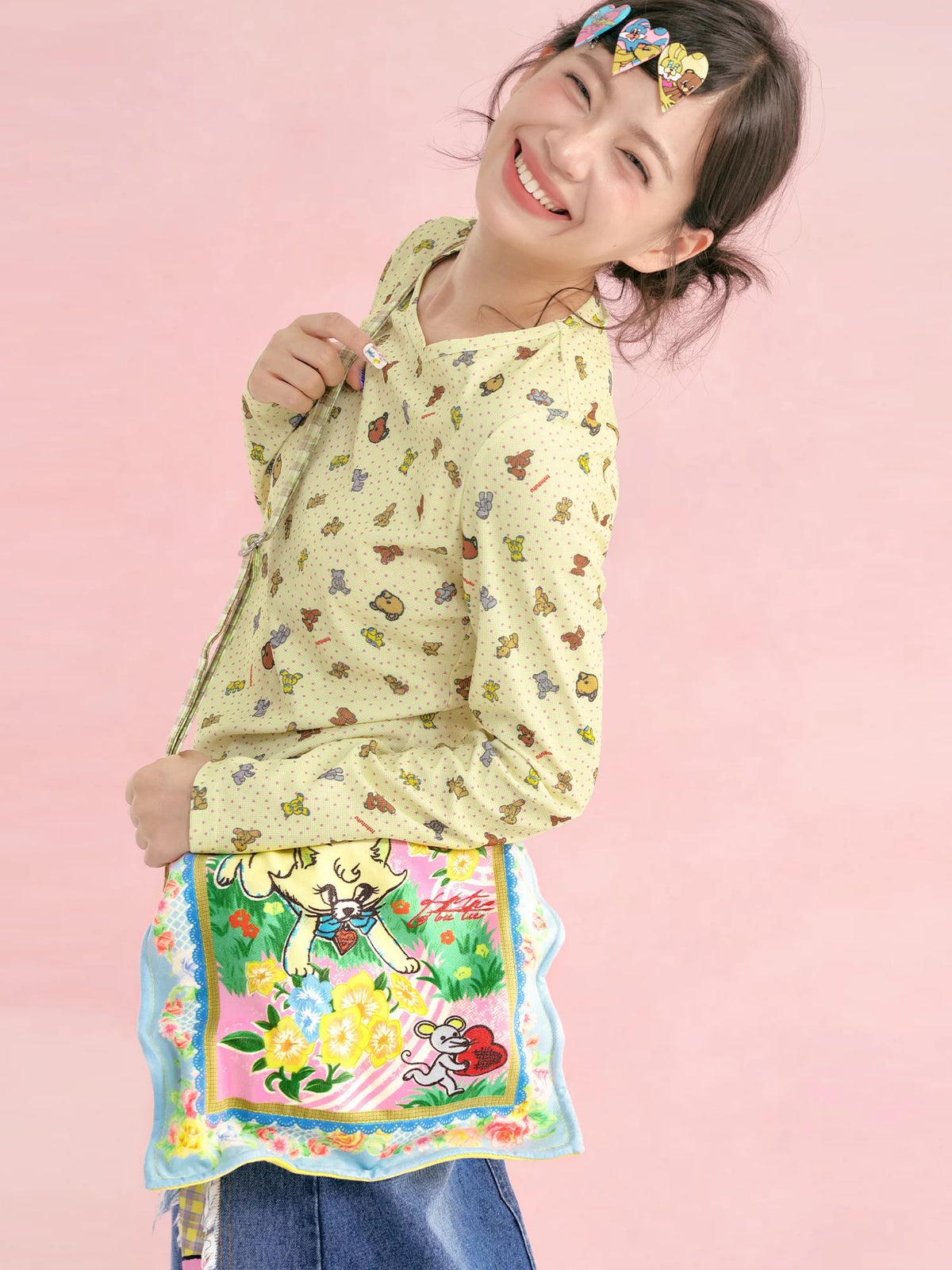 tntntutu - Waffle Knit Printed Long-Sleeve Top shirt tntntutu