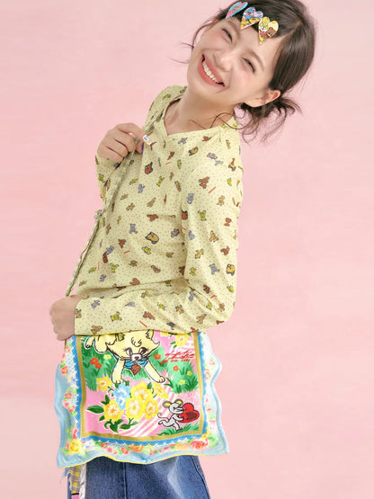 tntntutu - Waffle Knit Printed Long-Sleeve Top shirt tntntutu