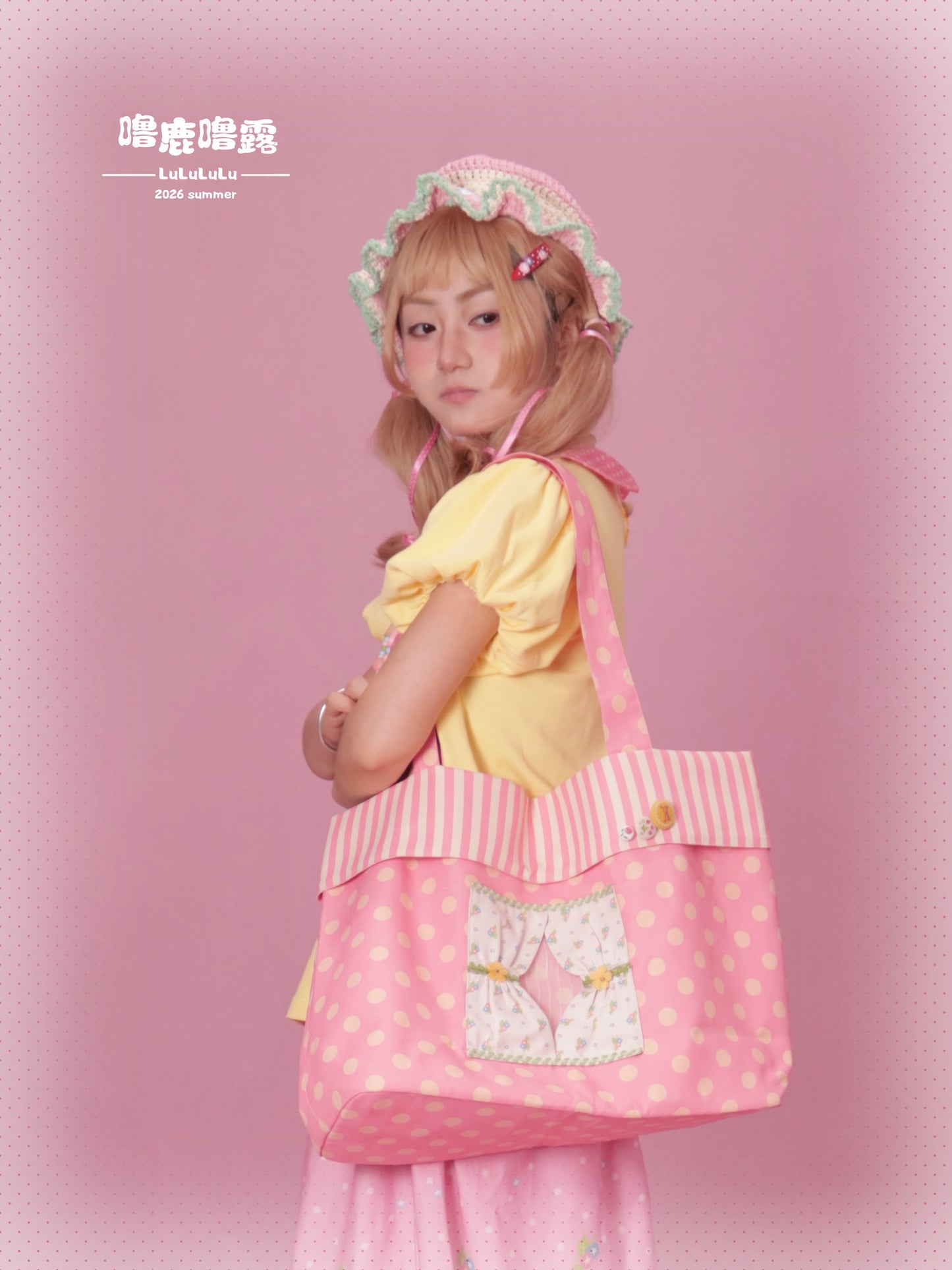 LULULULU - Curtain-Inspired Pink Polka Dot Tote Bag bag LULULULU