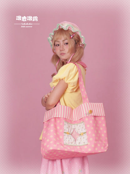LULULULU - Curtain-Inspired Pink Polka Dot Tote Bag bag LULULULU