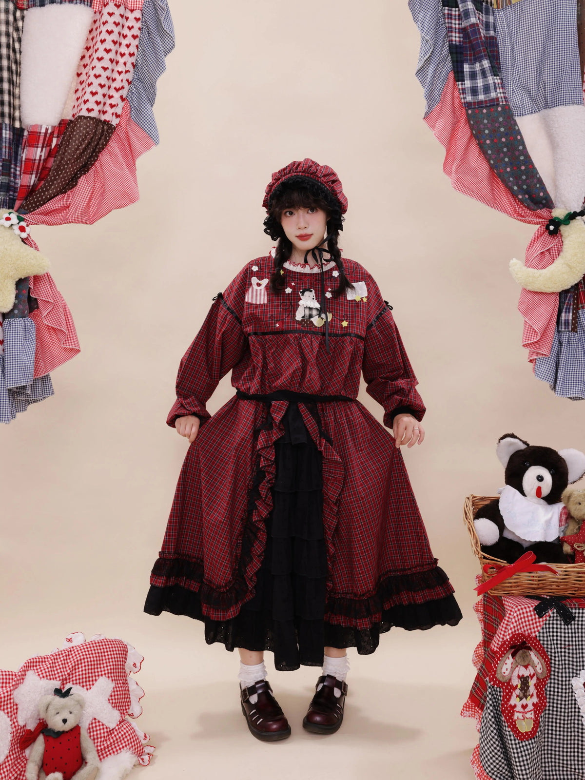 SemenCoicis - Vintage Doll Plaid Lace Tiered Skirt skirt SemenCoicis