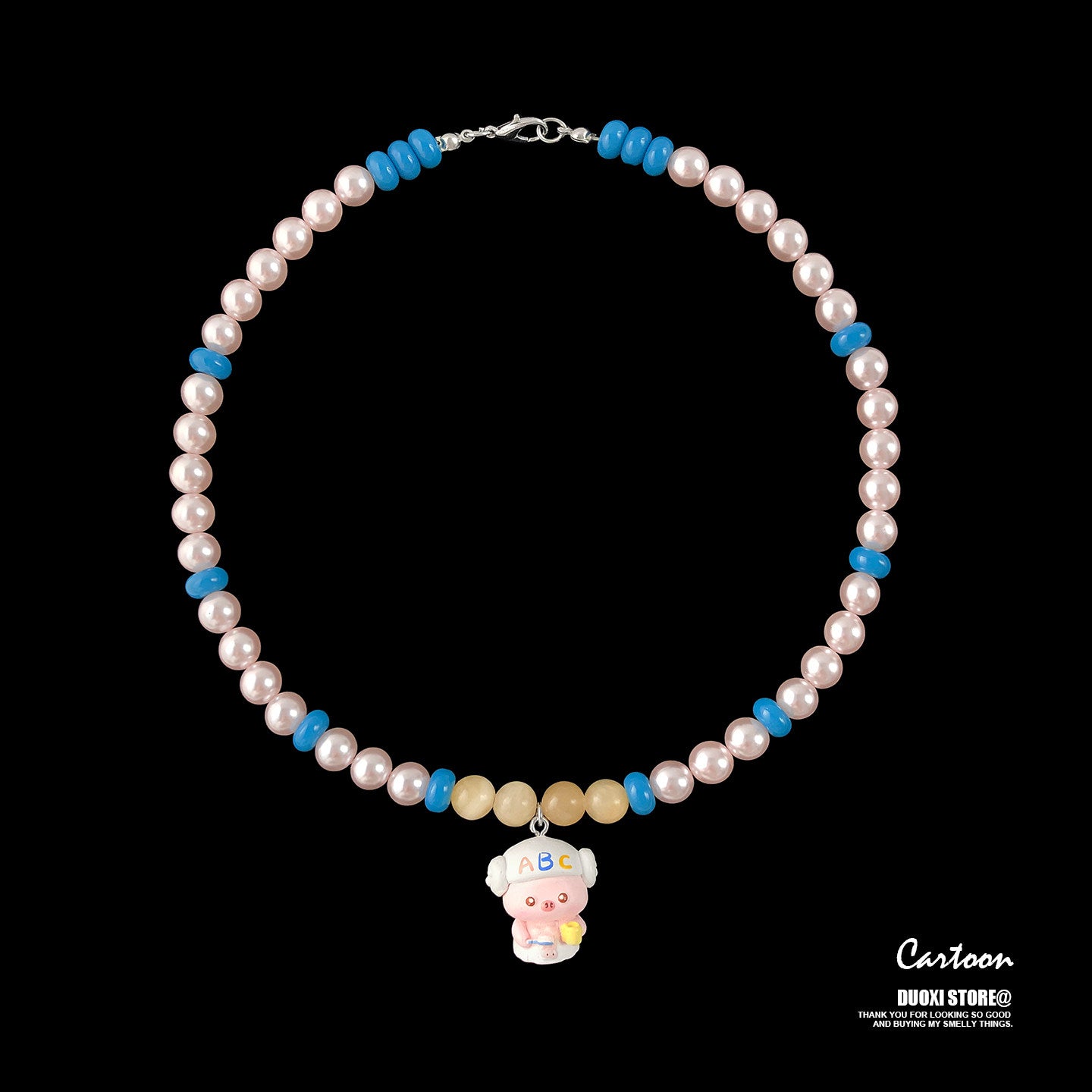 Duoxi - Kawaii Animal Charm Pearl Beaded Necklace necklace DuoXi Bathing Piglet Necklace
