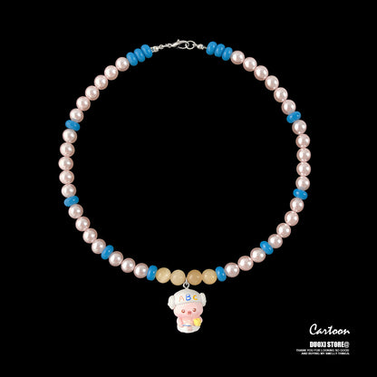 Duoxi - Kawaii Animal Charm Pearl Beaded Necklace necklace DuoXi Bathing Piglet Necklace