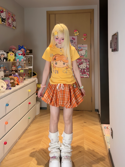 Cute Lin Plaid Bubble Skirt | Kawaii High-Waist Mini Skirt skirt cute lin