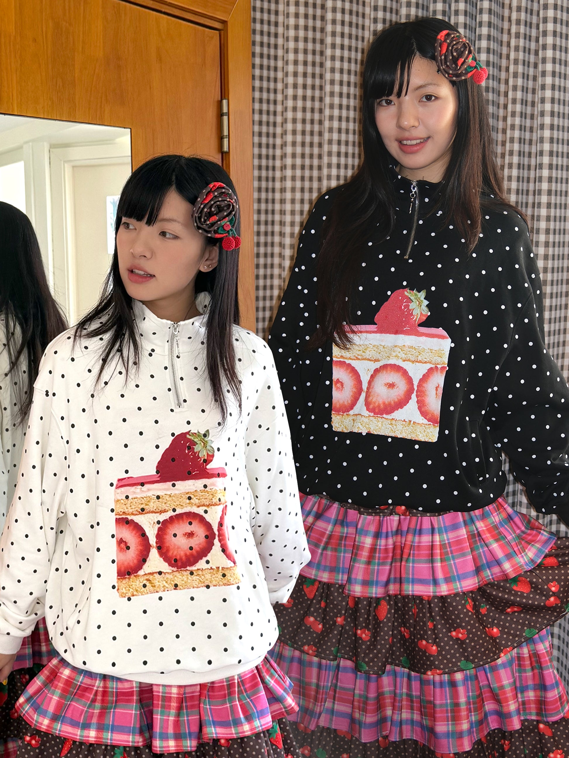 FRUITS - Kawaii Strawberry Print Fleece Sweatshirt sweatshirt Fruits